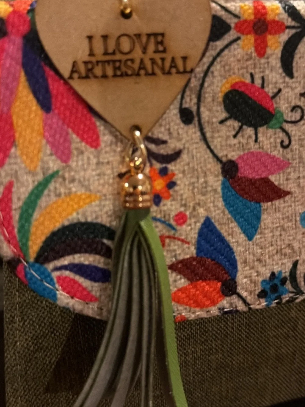 I Love Artesanal Green Floral Top-Handle Women’s Bag